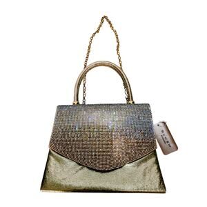 Gold Rhinestone Evening Bag with Chain Strap